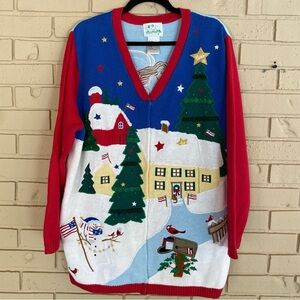 VTG Women's Quacker Factory Beaded Christmas Patriotic Button-Up Sweater Size 1X